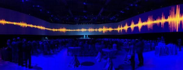 University of Florida Campaign Celebration Event with panoramic led screen displaying soundwaves